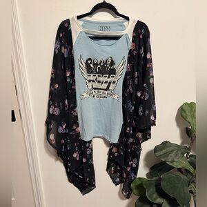 Handmade KISS Graphic Tee with Kimono Sleeves